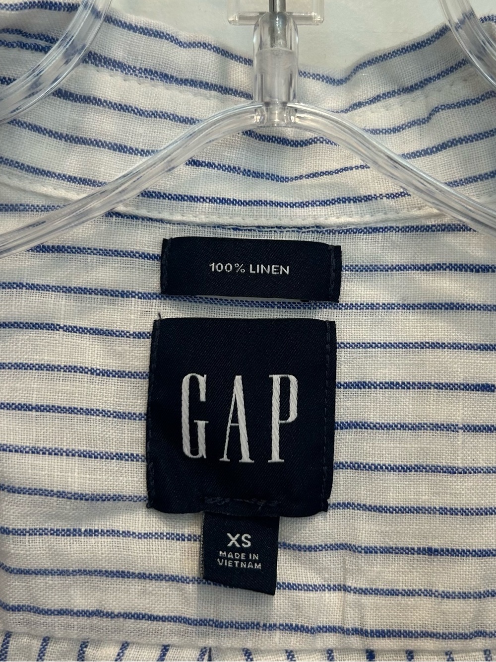 GAP 100% Linen Relaxed Button Down Shirt-White with Blue Stripes - Picture 6 of 6